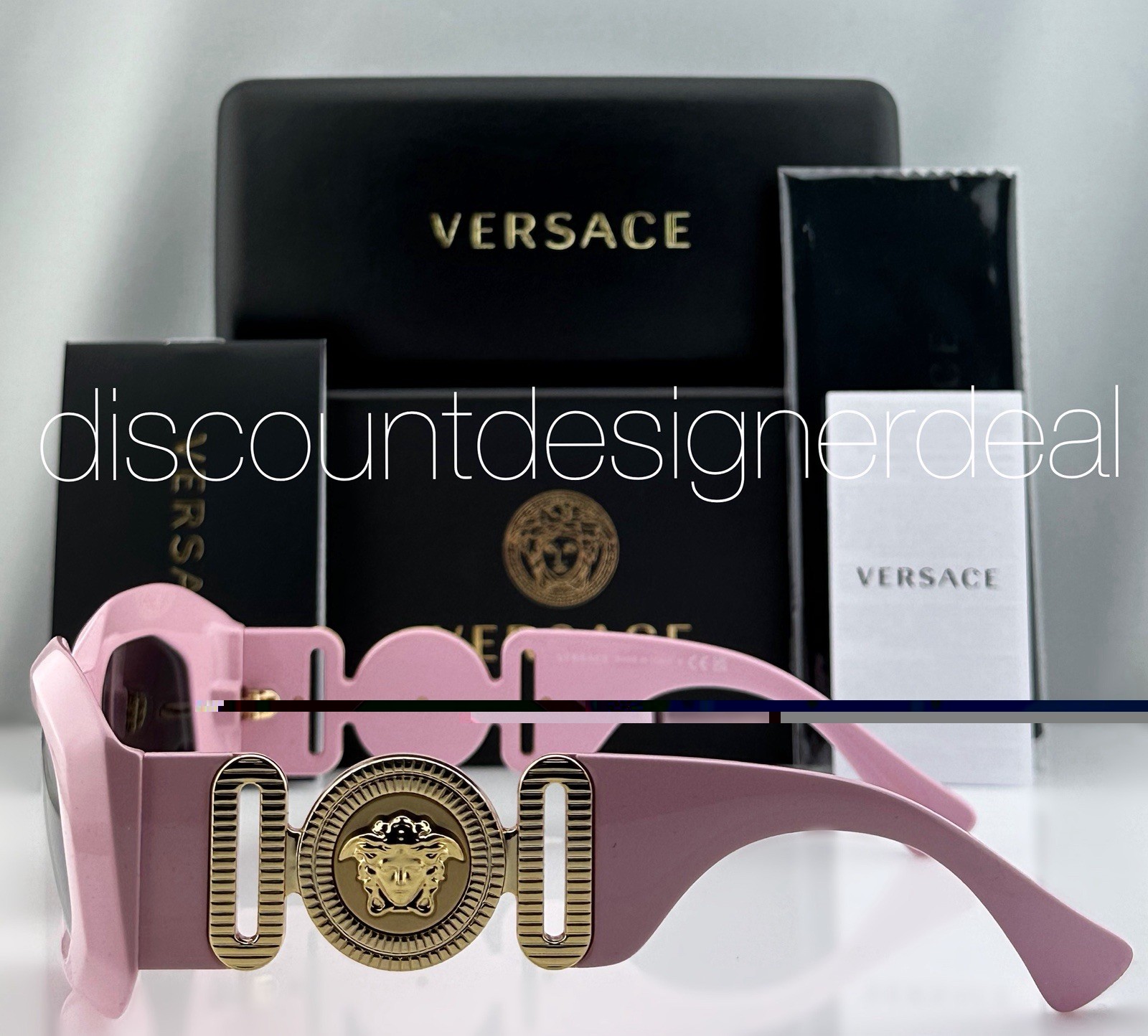Versace VE4425U 5440/87 Medusa Geometric Sunglasses Pink Frame Gray Lens 53 NEW