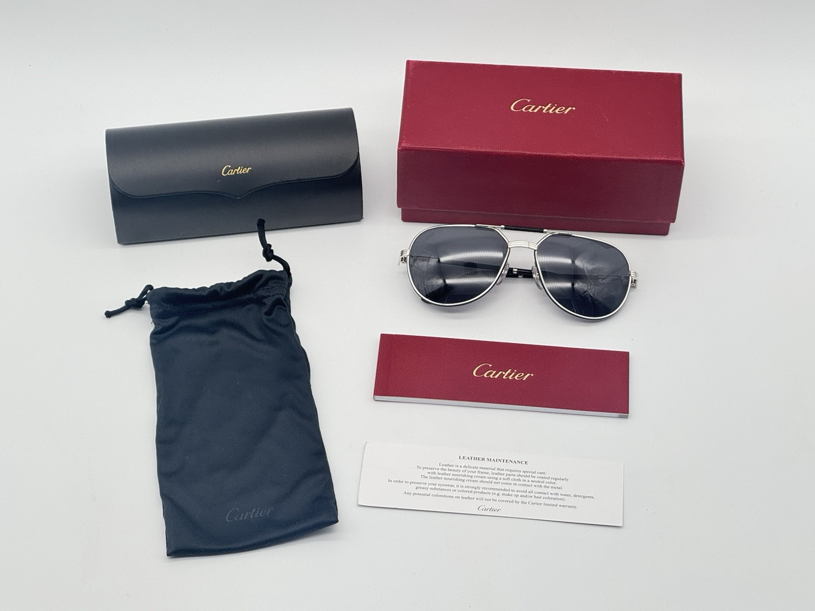 PREMIERE C DE CARTIER BLACK LEATHER SPECIAL ED SUNGLASSES NEW 100% GENUINE $2900