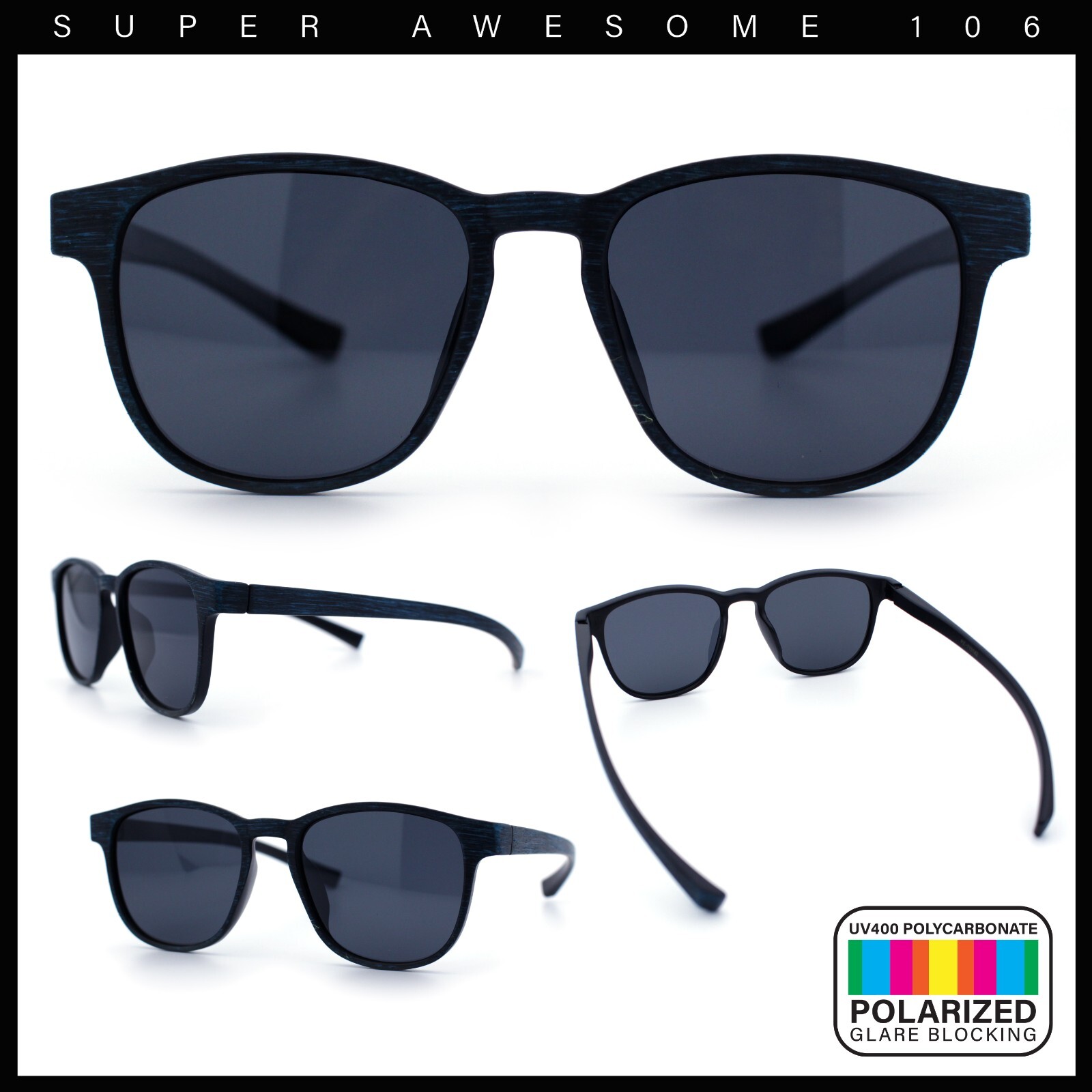 Mens Antiglare Polarized Round Horn Rim Keyhole Woodgrain Plastic Sunglasses