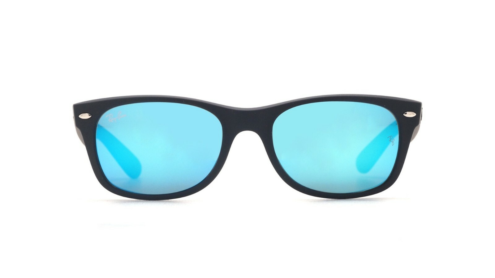 Ray Ban New Wayfarer Unisex RB2132 622/1755 Black Blue Mirror Shades Sunglasses