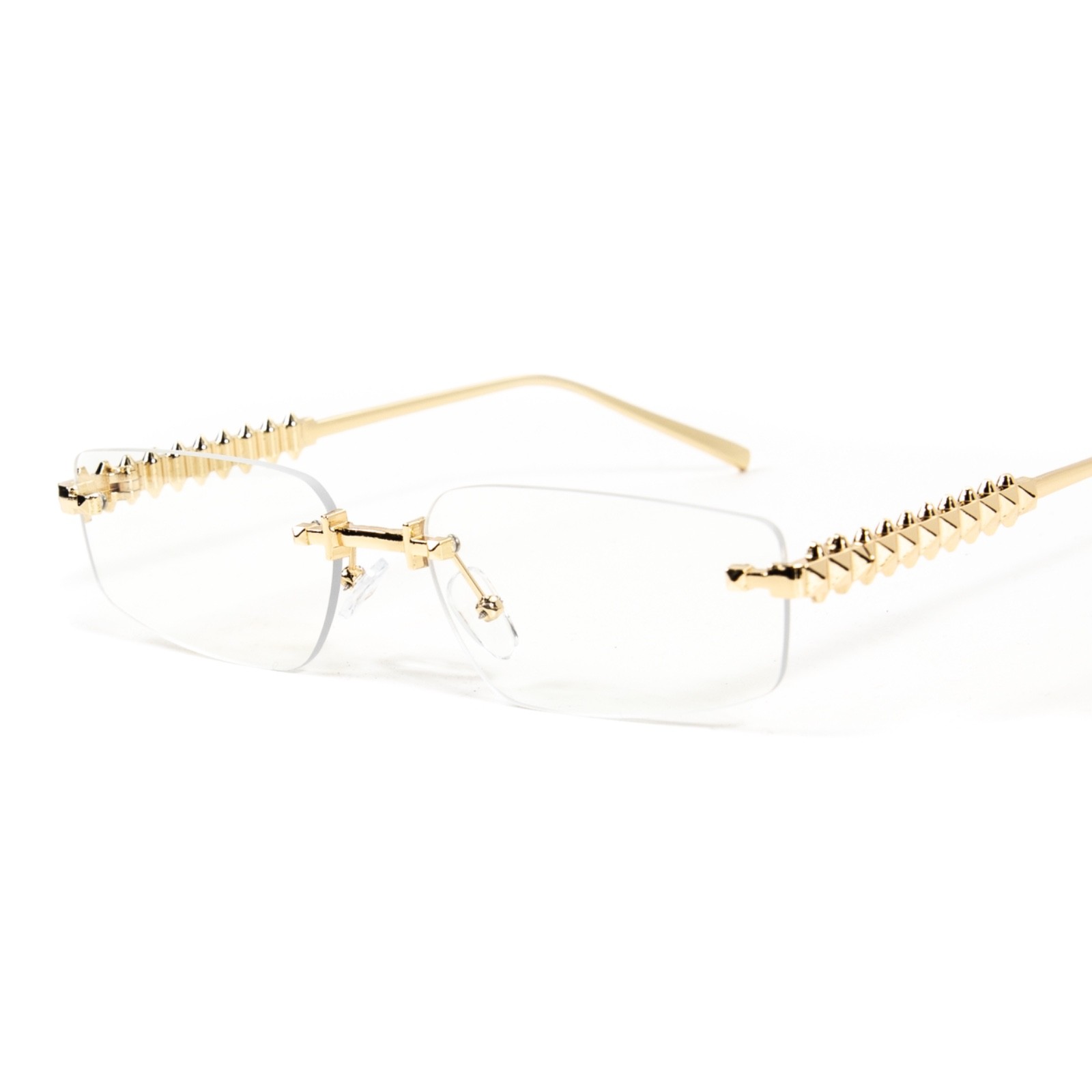Designer Rimless Narrow Clear Lens​ Gold Spike Frame Metal Rectangular Glasses