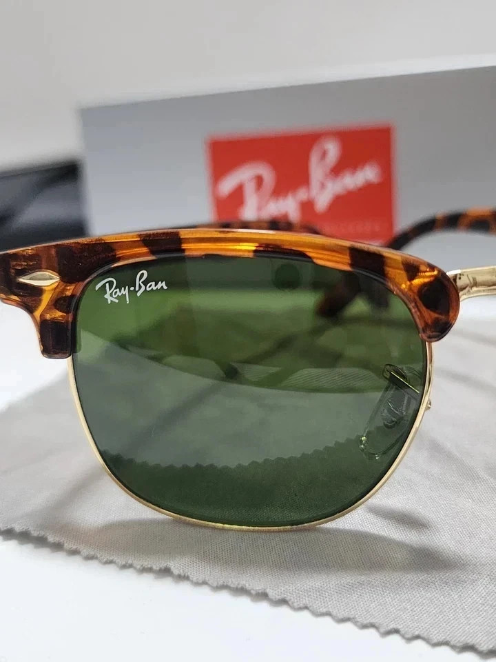 Unisex Ray-Ban RB3016 Clubmaster Sunglasses Tortoise Frame Green Lens 51mm