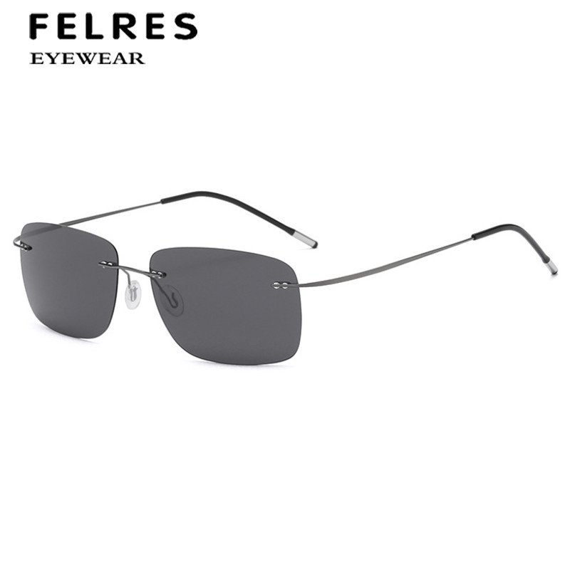 Metal Square Sports Polarized Rimless Sunglasses For Men Driving Retro Glasses