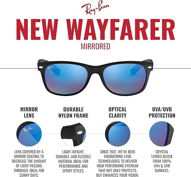 Ray-Ban Wayfarer Rb2132 Blue Mirror Flash 622/17 Sunglasses 55MM NEW w/ Tags