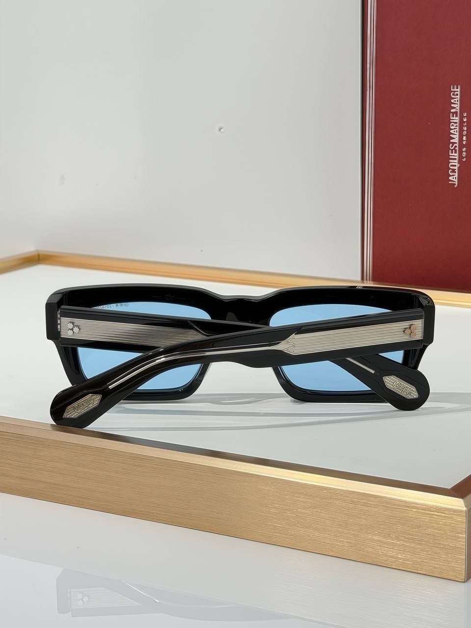 Jacquemus Le Raphia Black Square Sunglasses Blue Lens Silver Detail Unisex