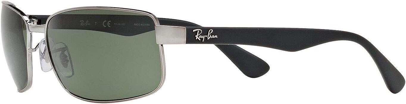 RAY-BAN RECTANGLE GUNMETAL MT BLK POLARIZED G-15 GREEN SUNGLASSES RB3478 004/58