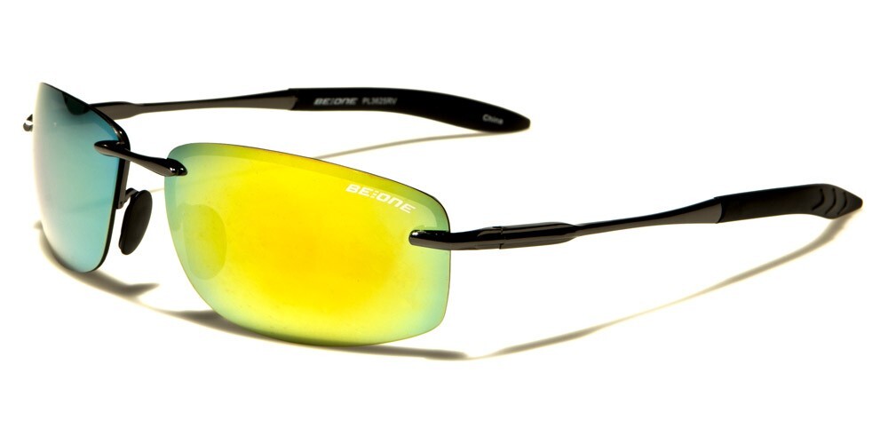 NEW RIMLESS POLARIZED SUNGLASSES MENS LADIES DESIGNER SPORTS WRAP MIRRORED METAL
