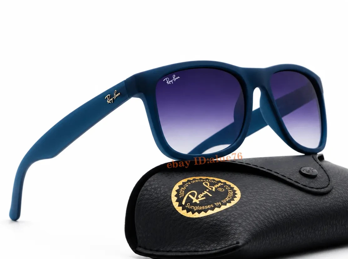 Ray-Ban Justin RB4165 Square Sunglasses Blue Rubber Grey Gradient Unisex 54mm