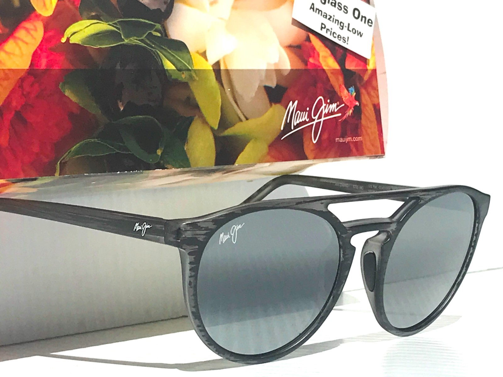 UK Maui Jim AH DANG Matte Grey Woodgrain POLARIZED Grey GLASS Sunglass 781-11M