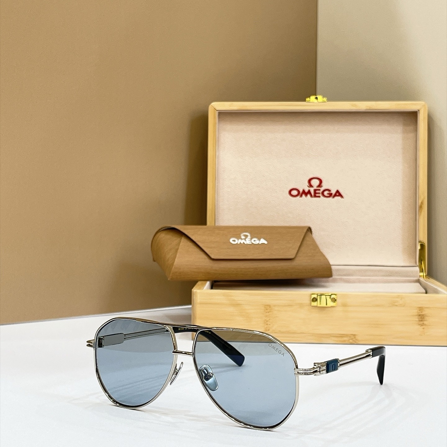 OMEGA SS1330 Aviator Sunglasses Silver Blue Gradient 59-12-142