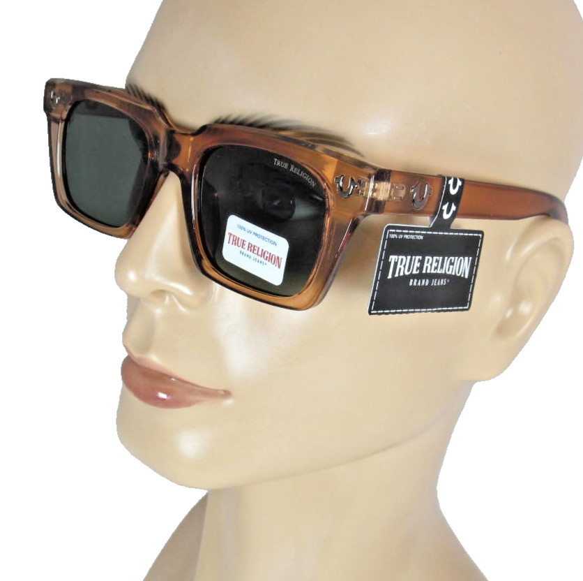 TRUE RELIGION Mens Translucent Amber Sunglasses Green Lenses TRM1857-9JW-G15
