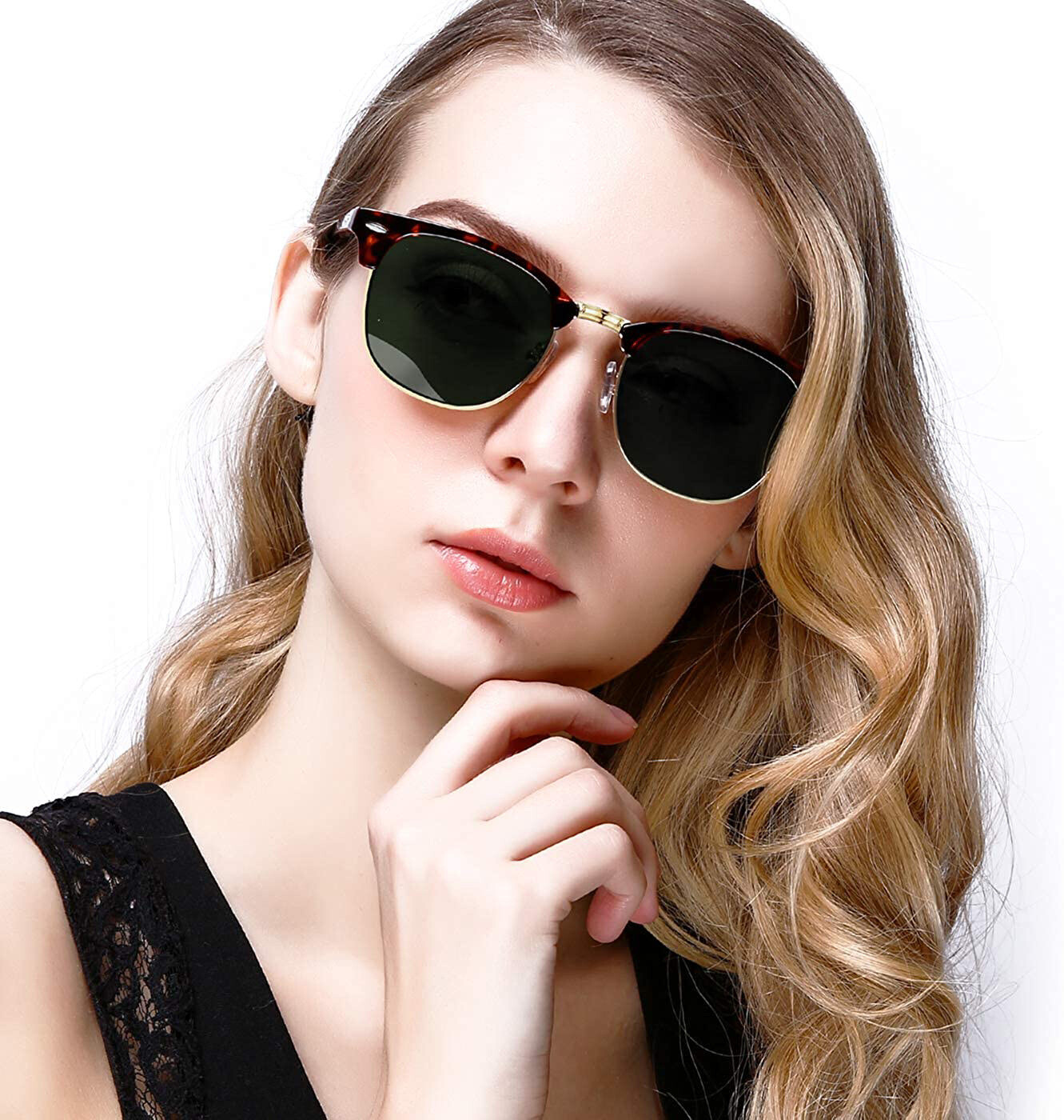 Retro Vintage Polarized Sunglasses Mens UV400 Half Metal Frame ClubSunglassesUSA