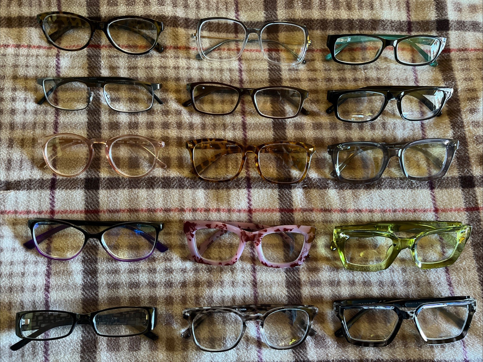 15 Pc Glasses Lot Eyeglasses Readers Tortoise Plastic Eyewear Frames Bundle
