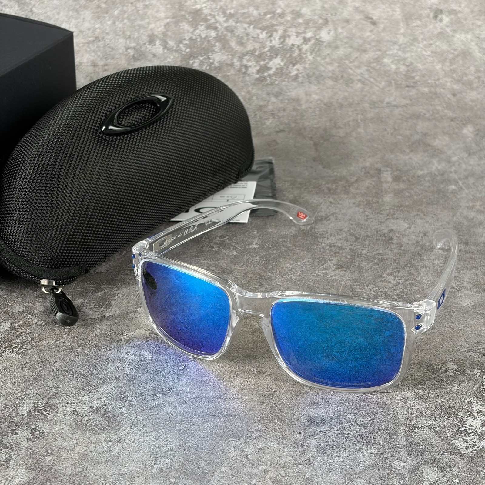 Oakley Holbrook Clear Frame Sapphire Iridium Polarized Sunglasses