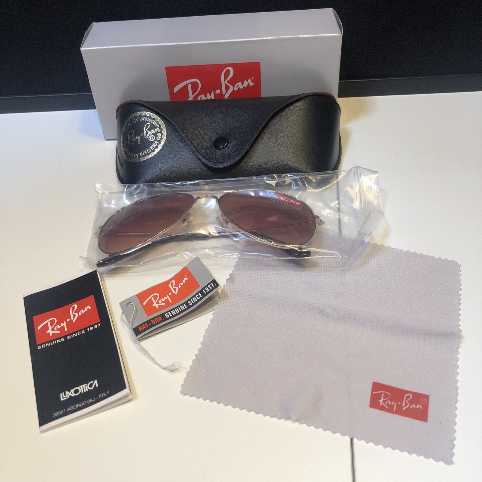 Ray Ban Unisex Lei Peng Sunglasses Gold Aviator QB2457 With Case & Box
