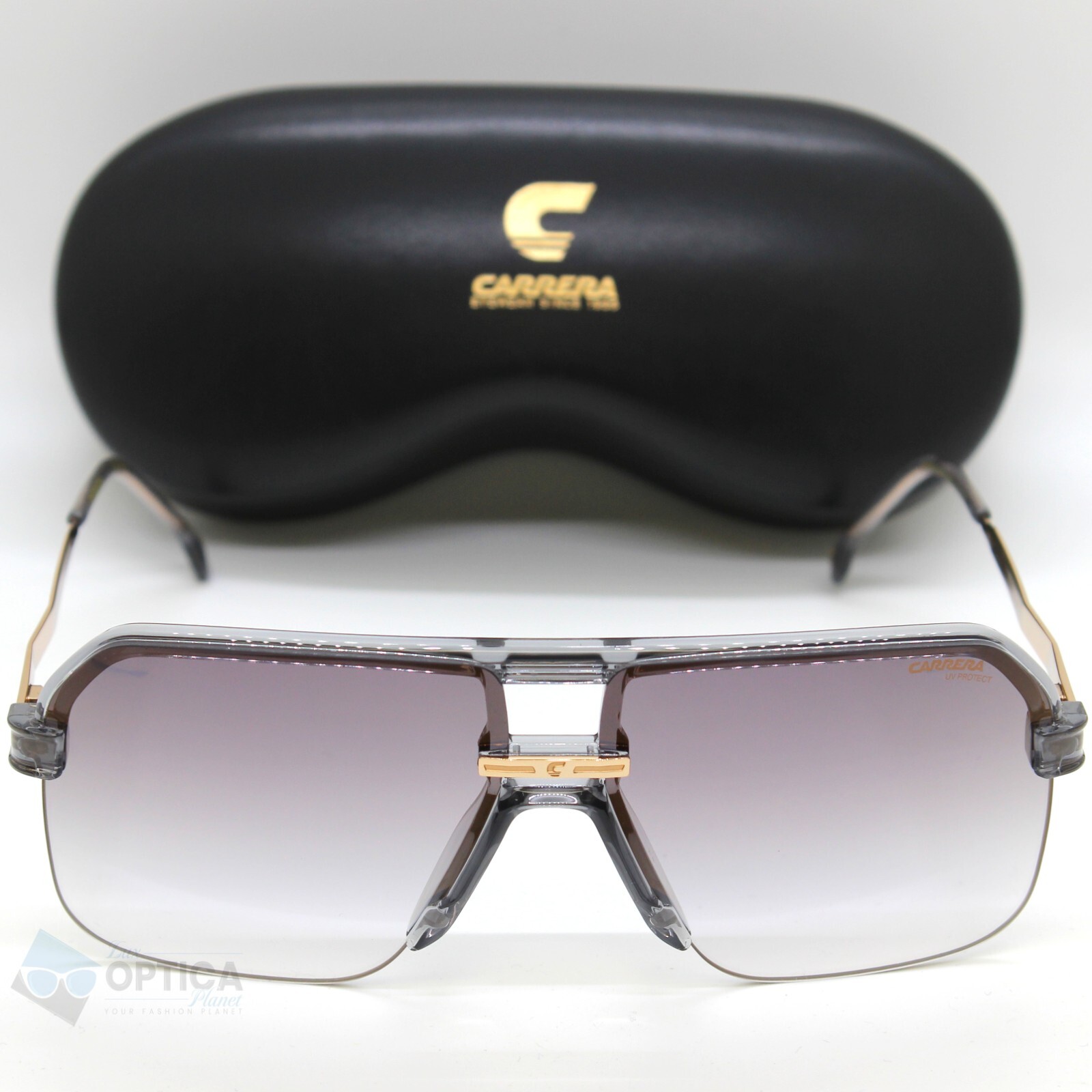 NEW Carrera 1066 Half Rim Navigator Sunglasses KB7 Grey Gold Mirror Gradient