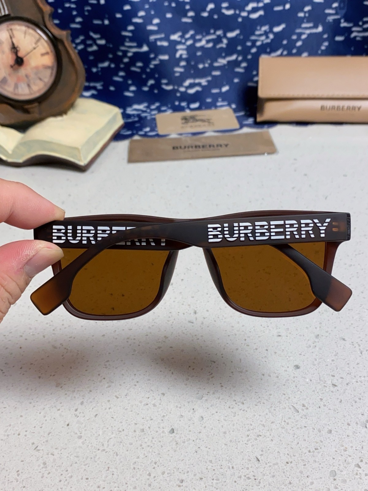 Burberry BE4388 Logo Print Temple Sunglasses Matte Tortoise Acetate 55‑18‑145