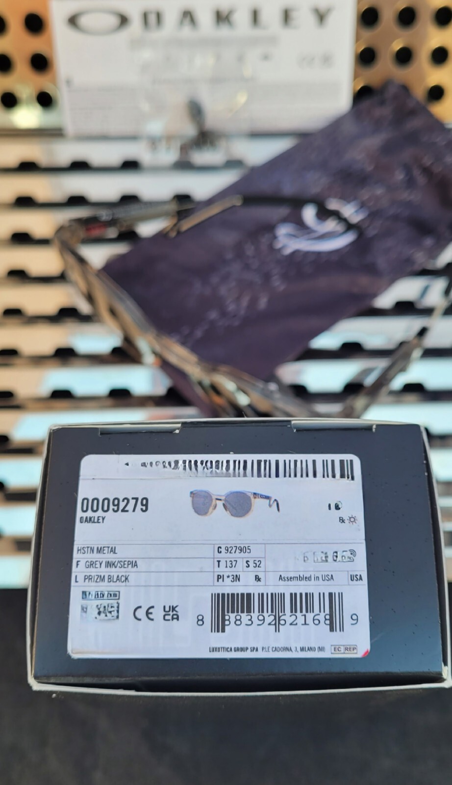 New Oakley HSTN Metal 9279-0552 Damian L. Sunglasses Grey Ink-Sepia/ Prizm Black