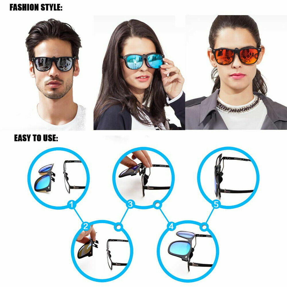 Polarized Flip Up Clip On Sunglasses Blue Fishing Men Women 100% UV Protection