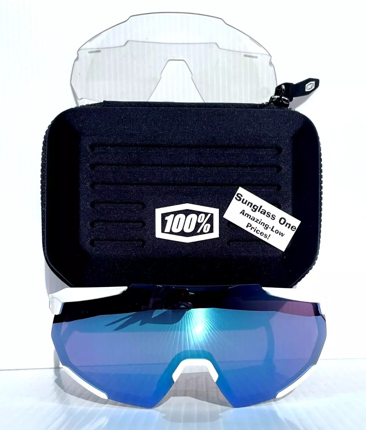 100% Percent RACETRAP 3.0 Matte White HiPER Blue Mirror Sunglass 60004-00001