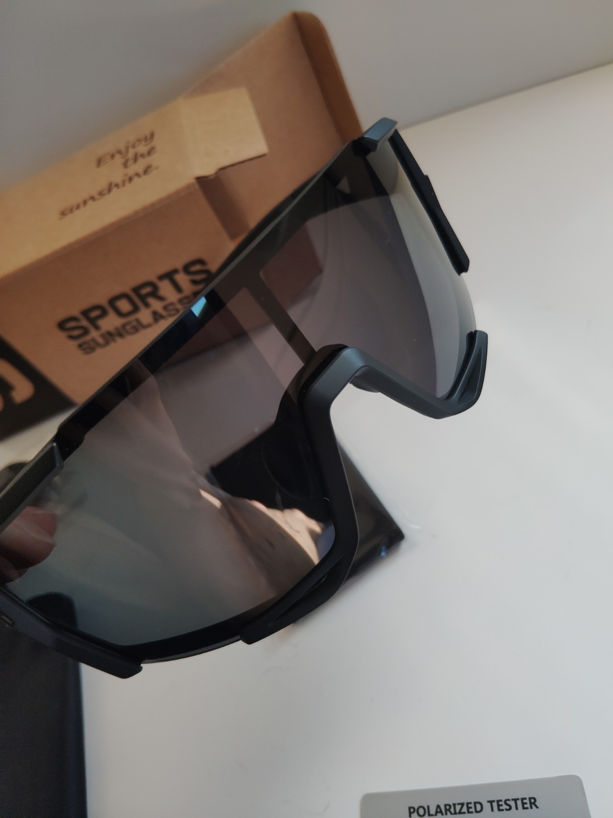Sports Sunglasses Polarized Cycling Shield Black Smoke Lens UV400 Kit New