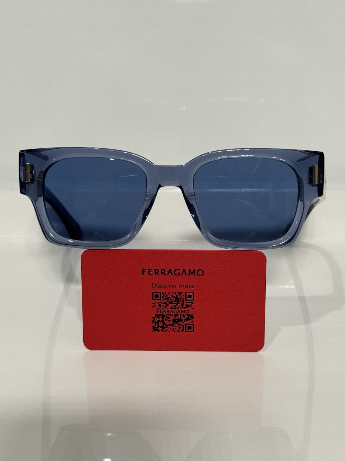 Salvatore Ferragamo SF2010F 432 Crystal Blue Chunky Square Acetate Sunglasses
