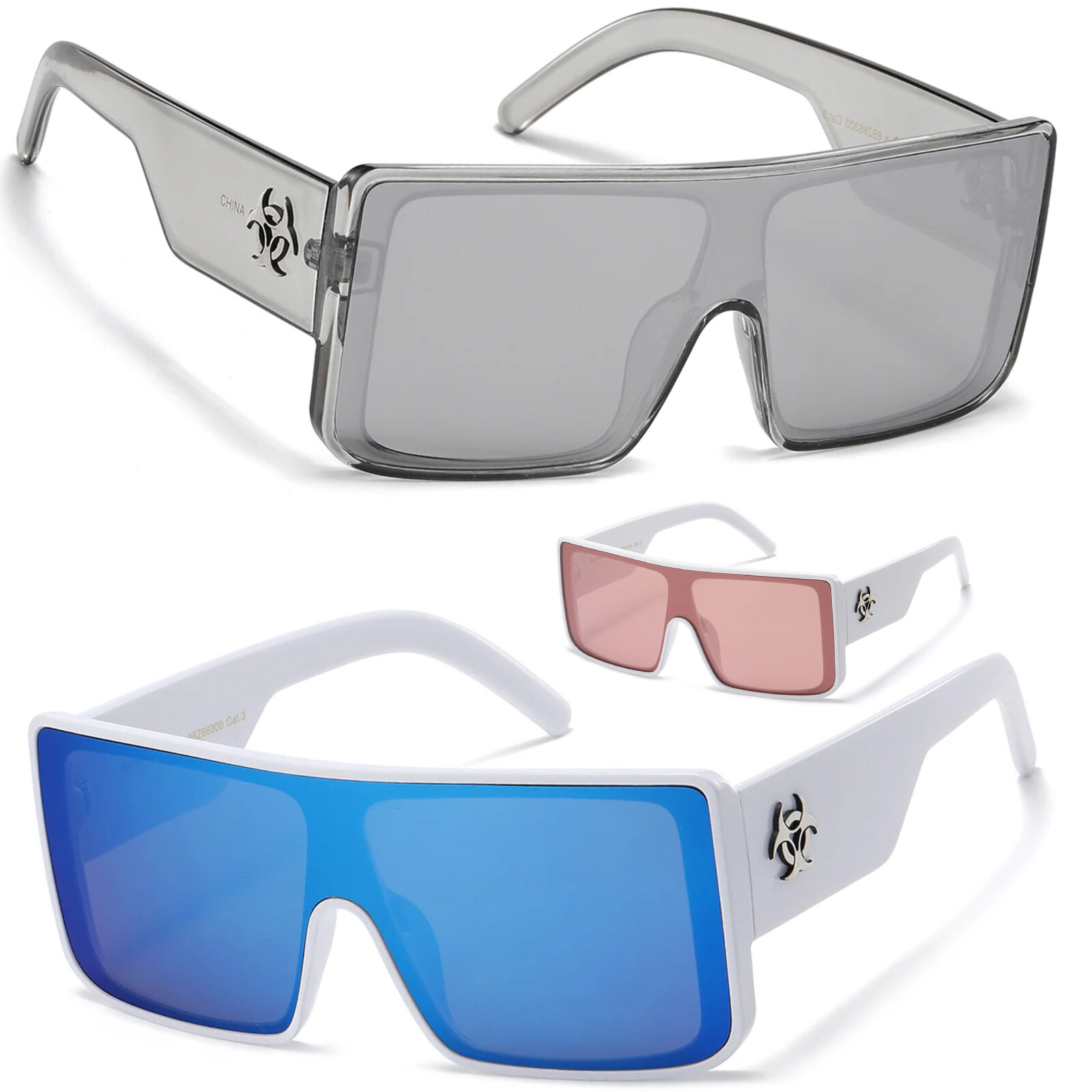 Retro Large Square Pilot Flat Top Premium Sunglasses Mens Womens Mirror Lens