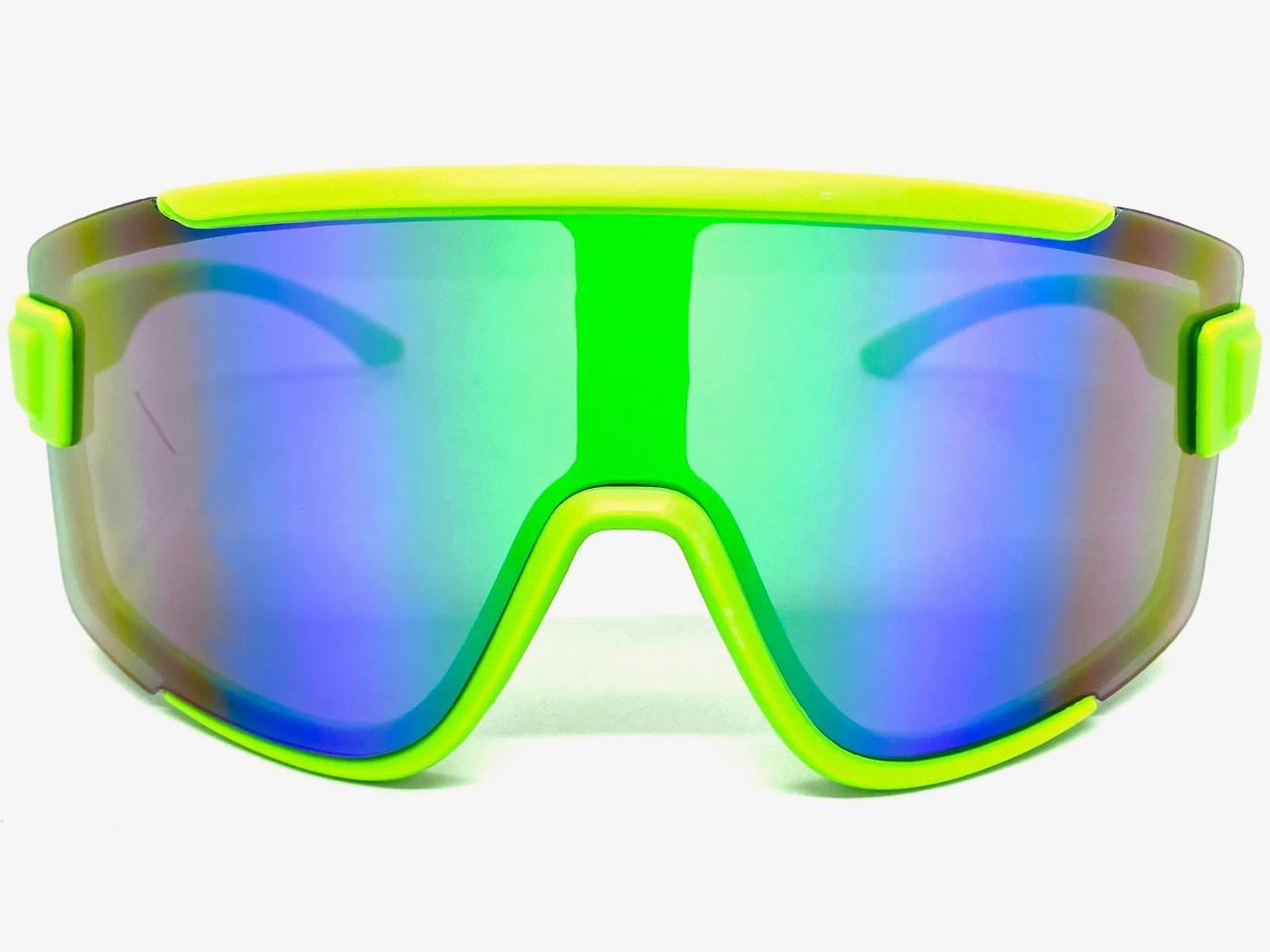 OVERSIZED EXAGGERATED Modern Retro Shield SUN GLASSES Large Big Neon Green Frame