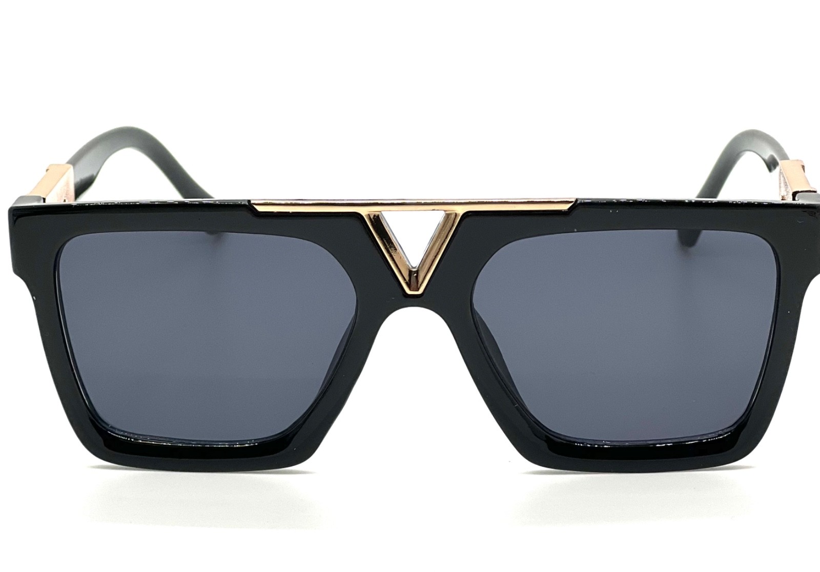 Sunglasses Men Designer Fashion Gold Metal Bar Dark Black Lens Retro Classic NEW