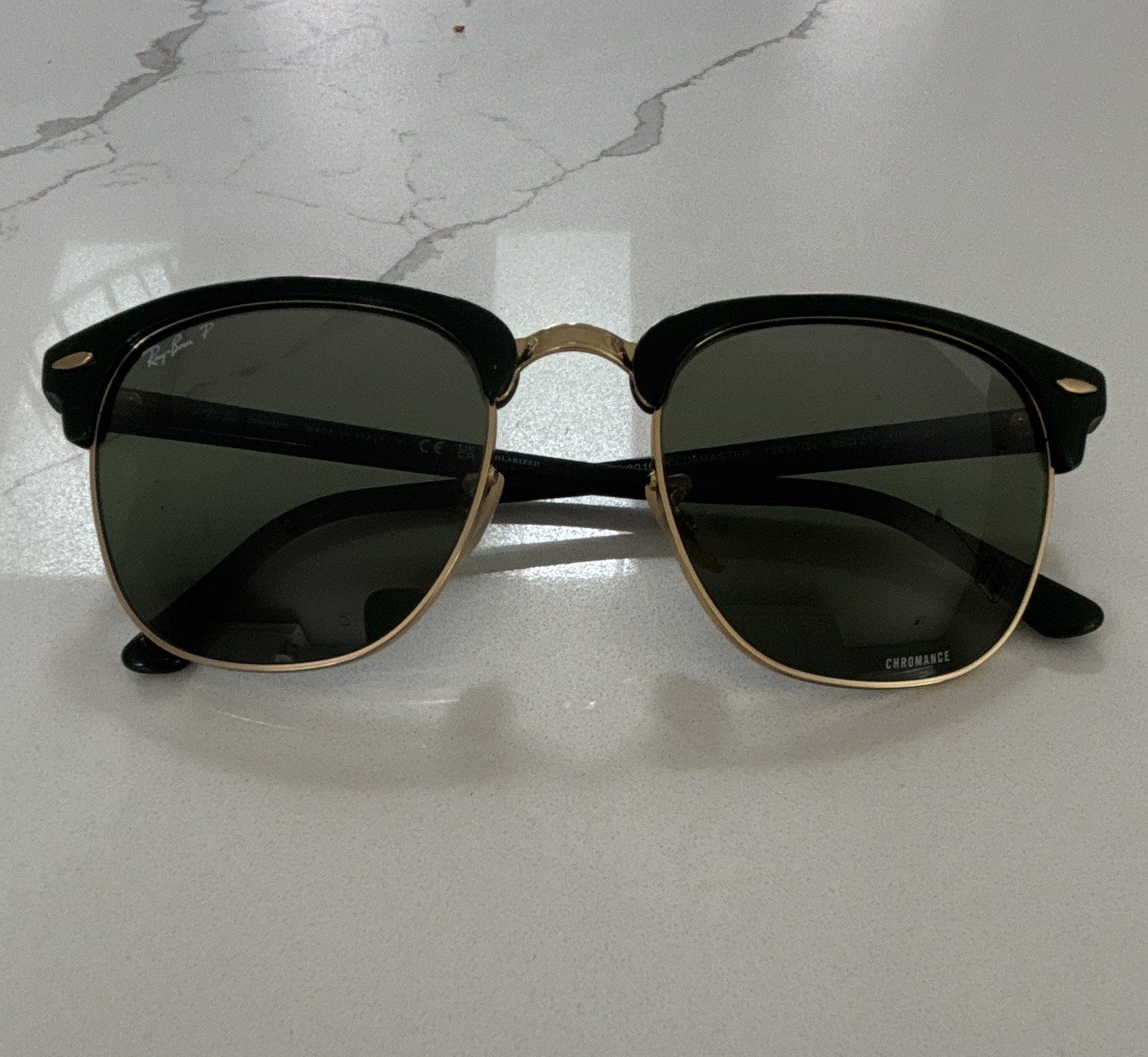 Ray-Ban RB3016 Clubmaster Polarized Sunglasses Black Frame Green Glass Lens
