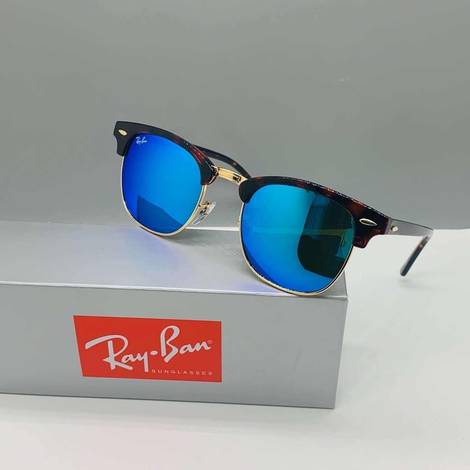 New! Ray-Ban RB3016 Sunglasses Dark Blue Lens, Tortoise Frame Clubmasters