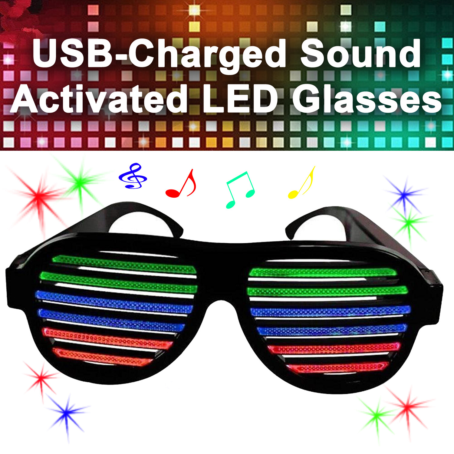 New USB-Charged Sound Activated LED Cool Glasses Party Rave Dancing US seller
