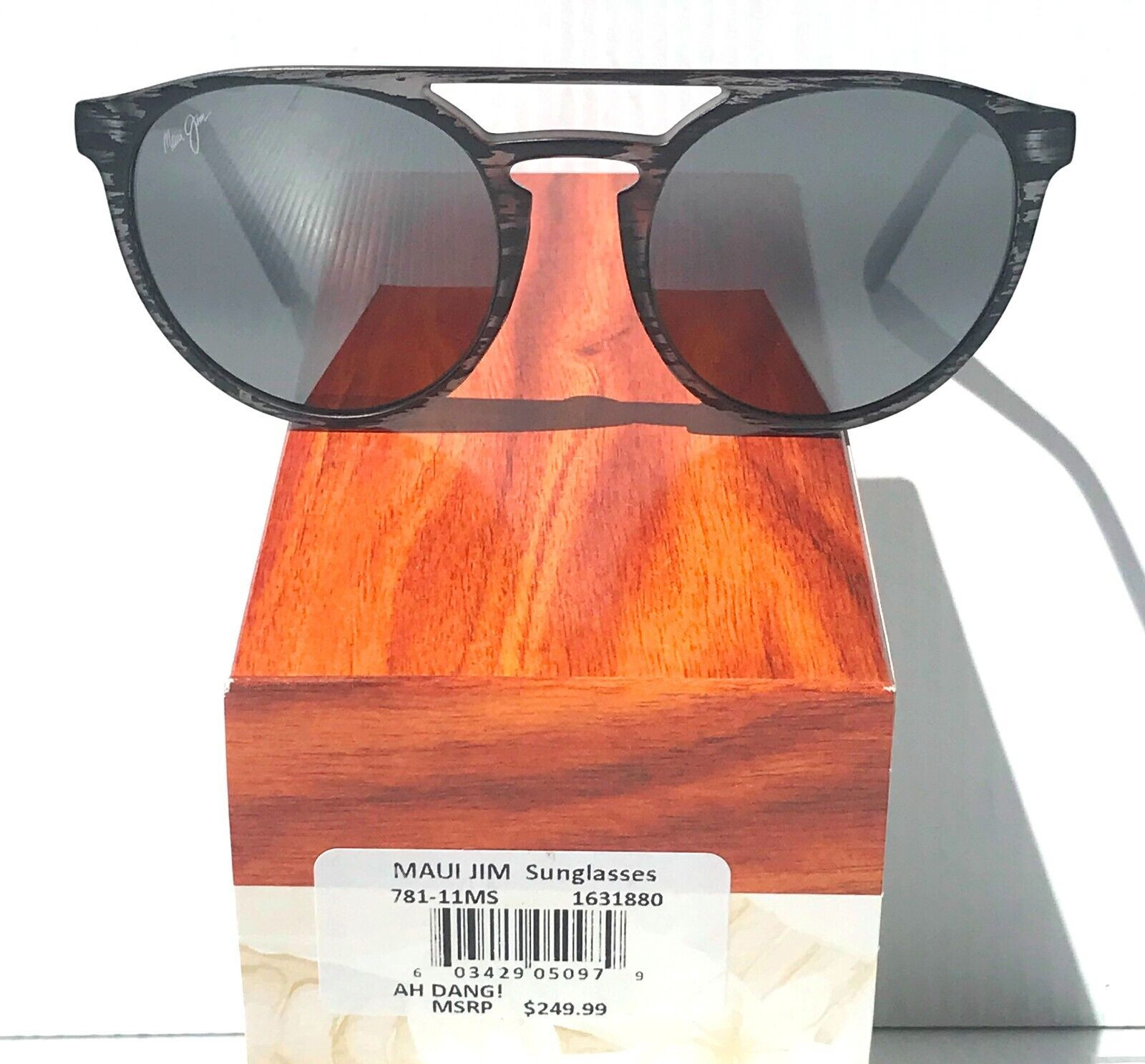 UK Maui Jim AH DANG Matte Grey Woodgrain POLARIZED Grey GLASS Sunglass 781-11M