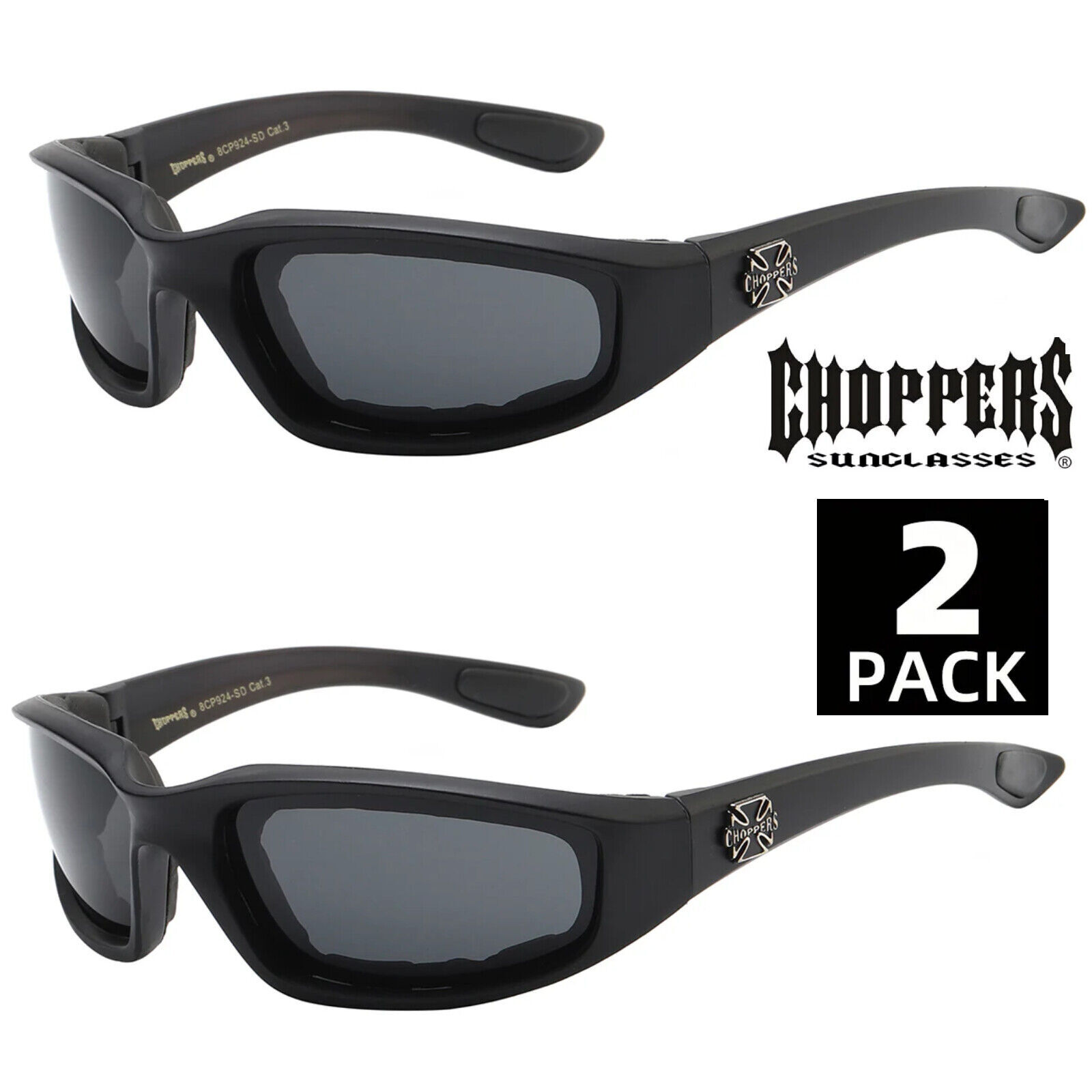 2 Pairs Motorcycle Sports Padded Biker Riding Glasses Wind Resistant Sunglasses