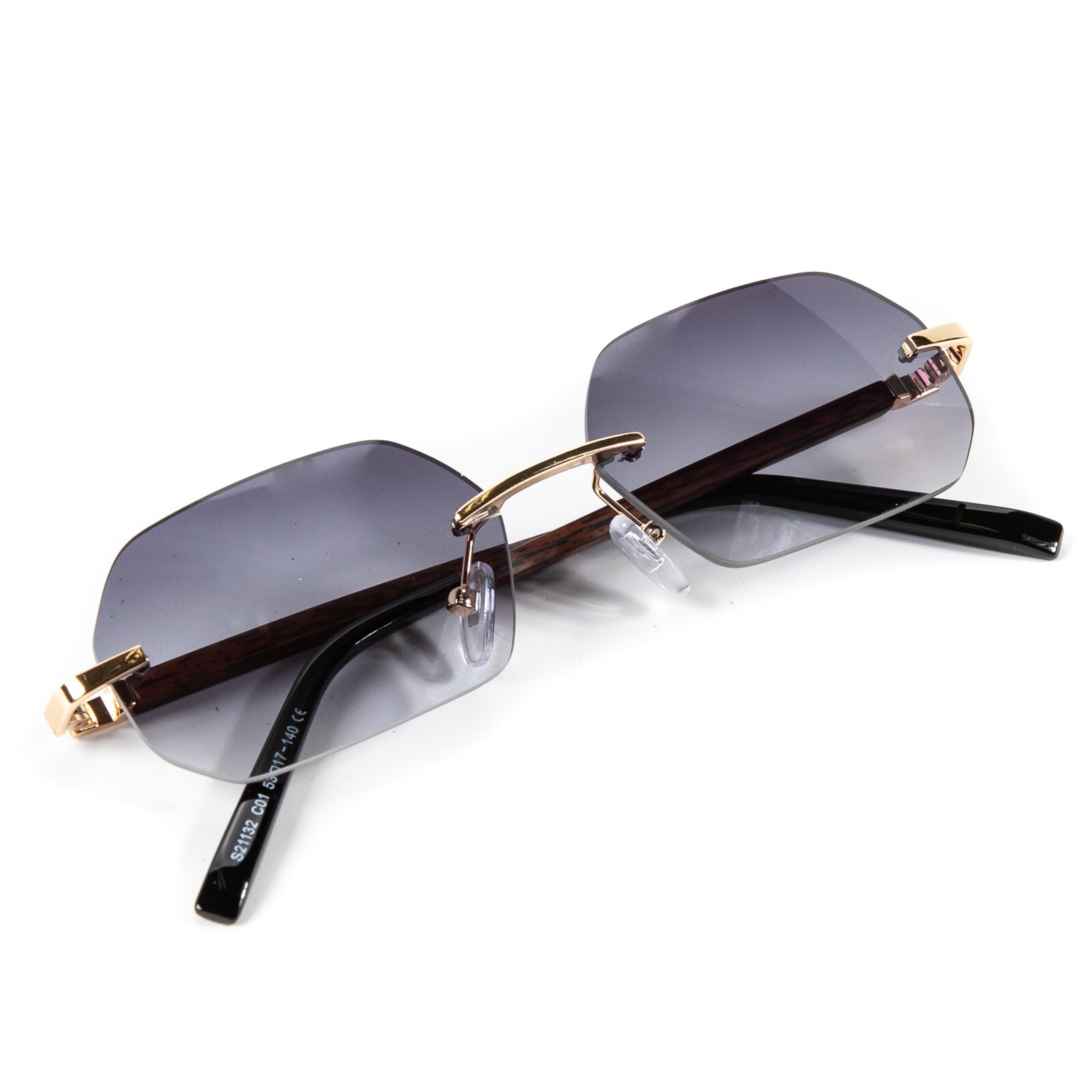 Grey Tint Men’s Woodgrain Retro Summer Gradient Vintage Gray Rimless Sunglasses