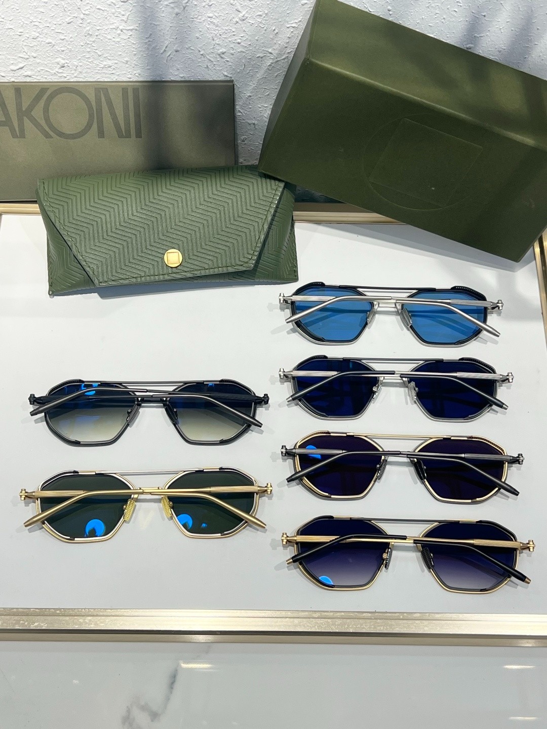 Akoni AKS-508 Geometric Sunglasses 51-19-140 Titanium Made in Japan