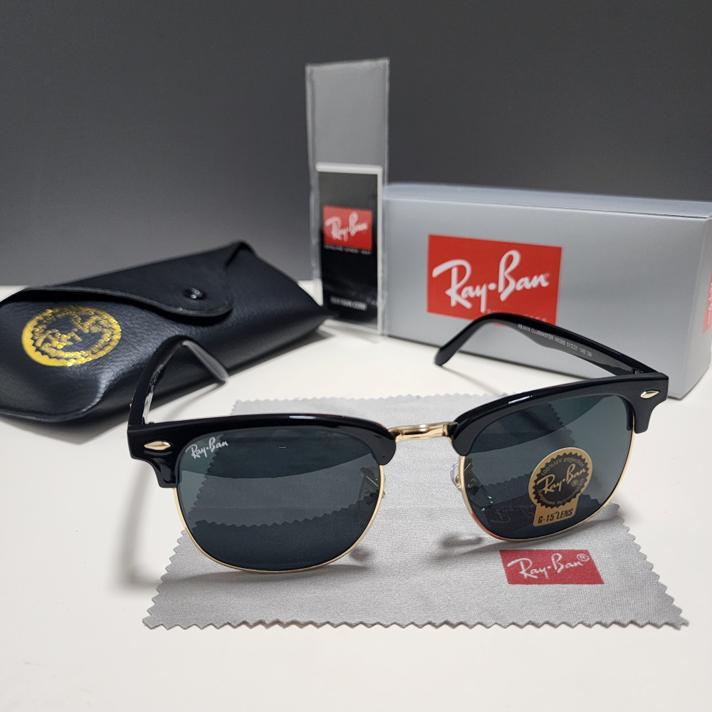 Ray-Ban RB3016 Classic Clubmaster Sunglasses Black Frame Glass Gray Lens 145mm
