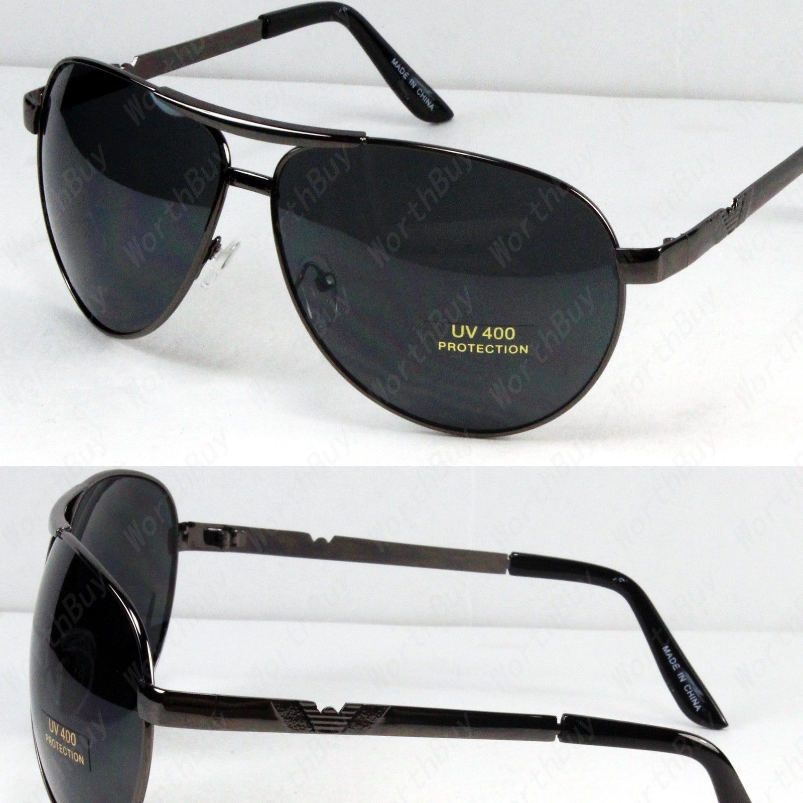 New Mens Fashion Classic Pilot Designer Metal Frame Sunglasses Shades Black