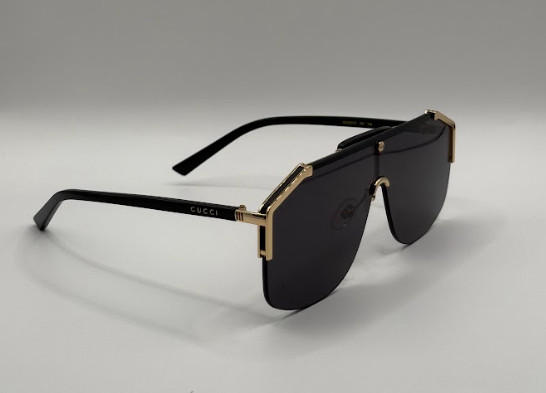 Gucci GG0291S 001 Unisex Shield Sunglasses Black/Gold with Grey Lens 100% UV NWT