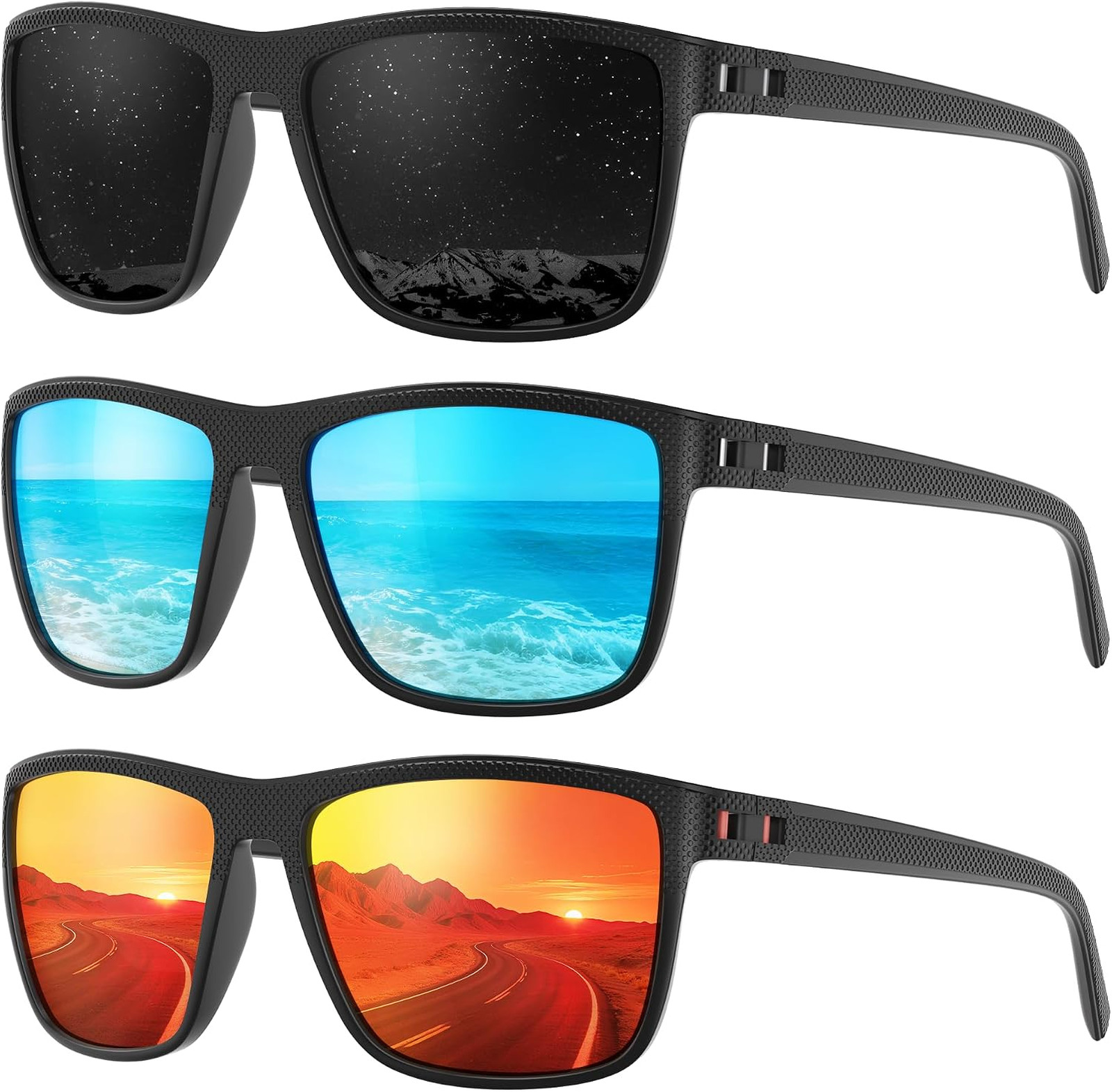 Polarized Sunglasses Men 3 Pack Lightweight UV Protection Sports Glasses for