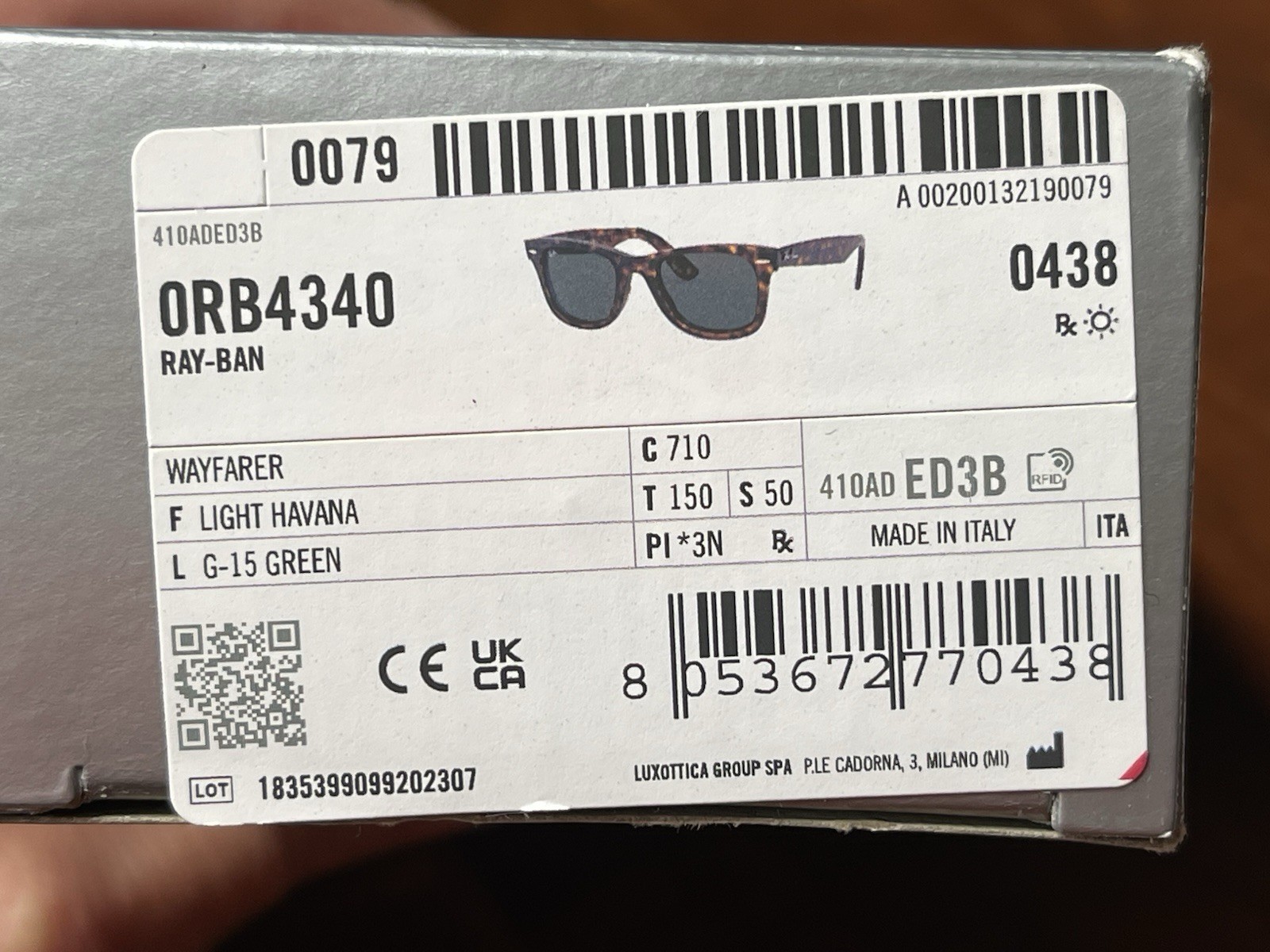 New Ray Ban RB4340 710 50 Wayfarer Ease Sunglasses – Light Havana