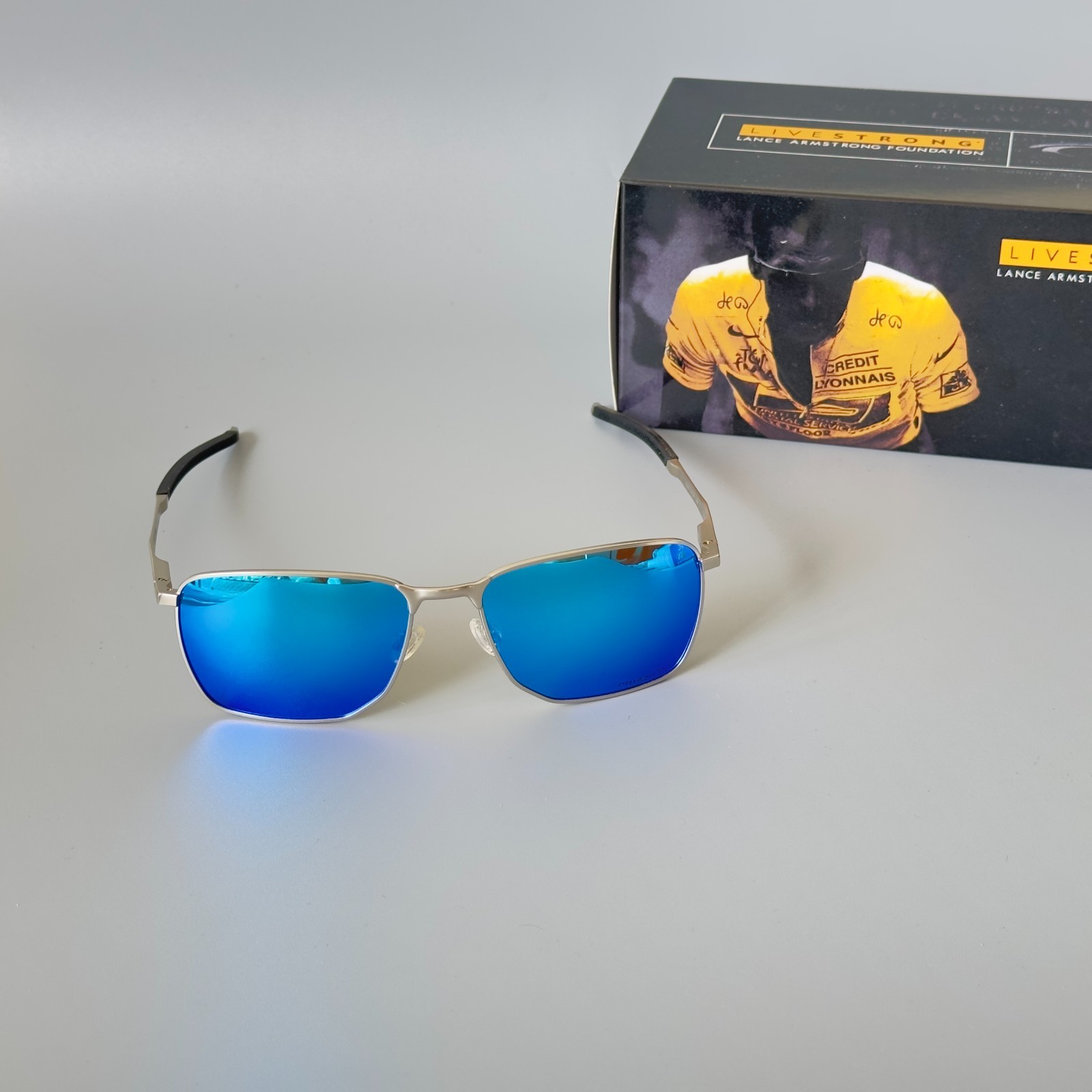 Oakley Ejector OO4142 Polarized Sunglasses Silver Frame Sapphire Polarized lens