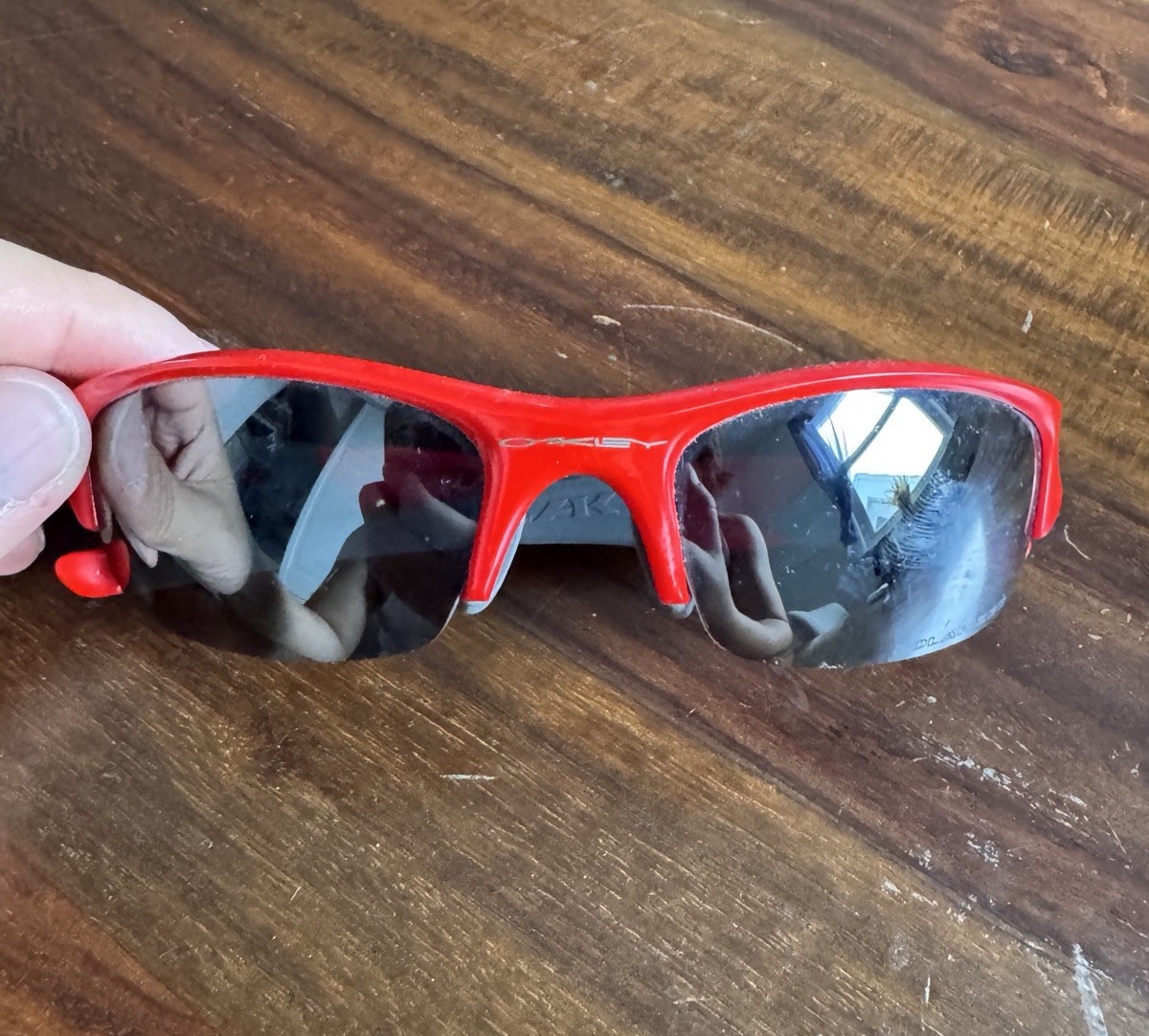 Oakley Flak Jacket Sunglasses VTG MADE IN USA Red/Black Grey Polarized Lens Y2K