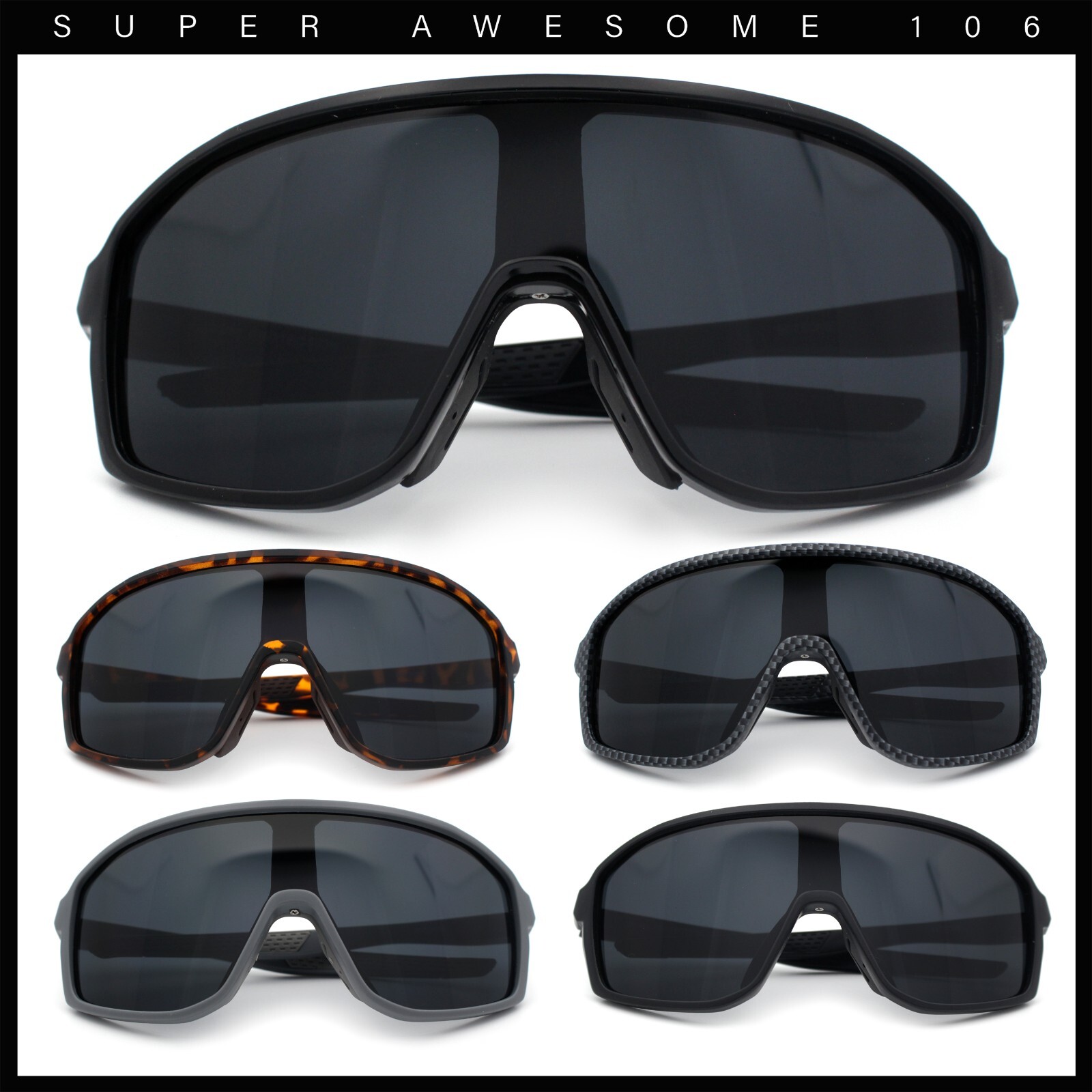 Mens Geometric Oversized Shield Sport Plastic Wrap Riding Sunglasses