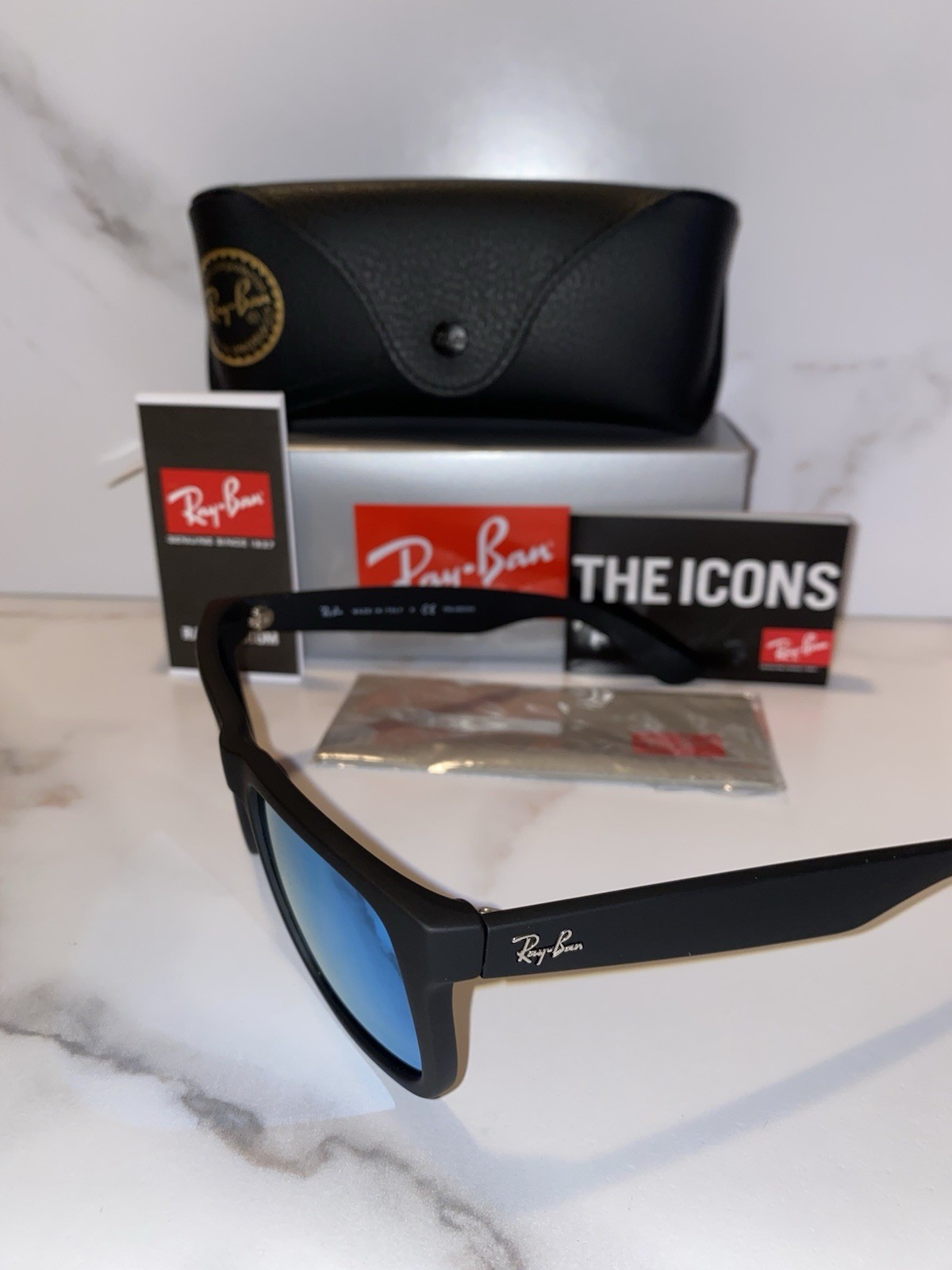 Ray-Ban Justin RB4165 Polarized Sunglasses Blue Mirror Lens UV400 Black 54mm