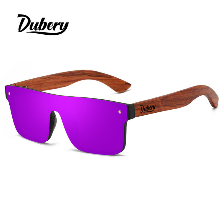 DUBERY Rimless Wood Polarized Sunglasses Men Women Square Wooden Temple Glasses