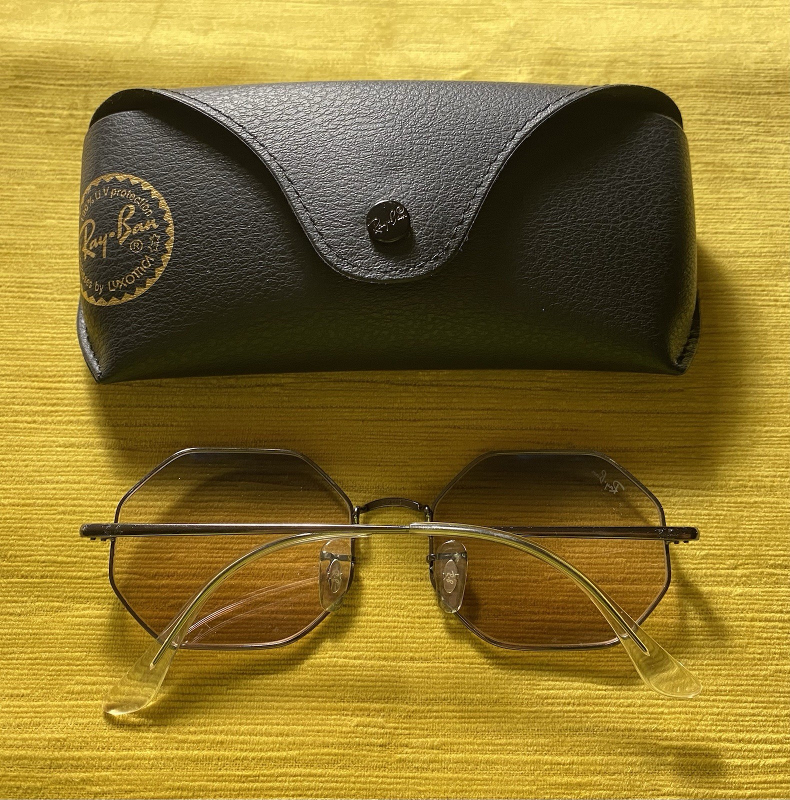 Ray-Ban RB1972 Octagon Geometric Sunglasses Black Metal Brown Gradient 145mm