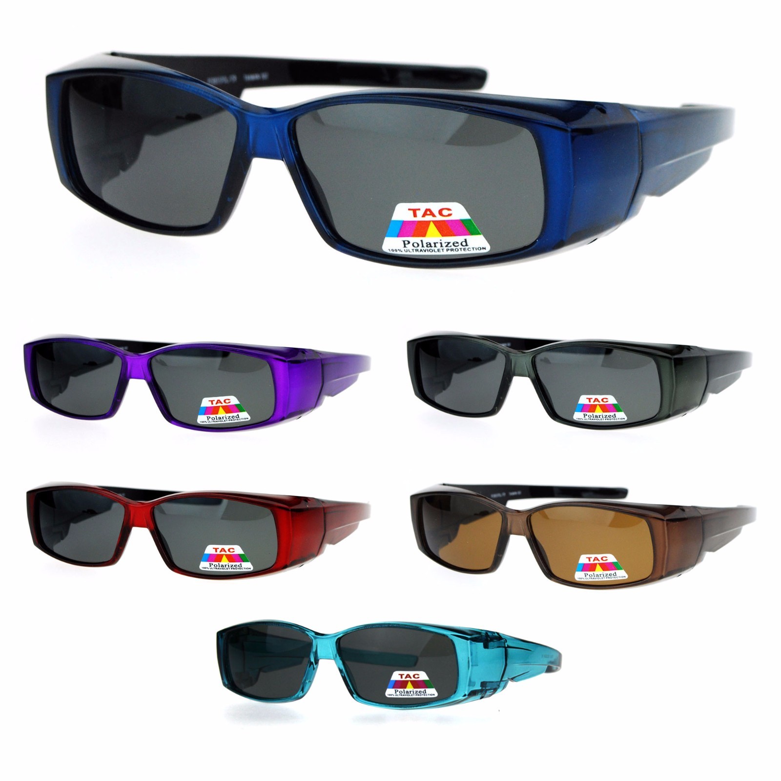 Unisex Polarized Rectangular 55mm Over the Glasses Fit Over Sunglasses