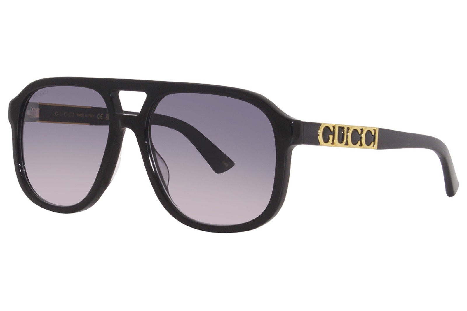 Gucci GG1188S 002 Sunglasses Black/Gold/Grey Gradient Lenses Pilot Shape 58mm