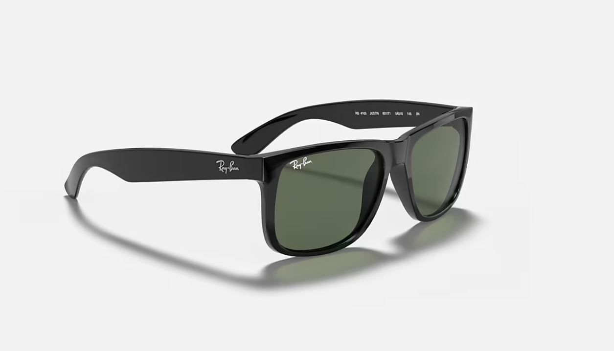 Ray-Ban Justin Classic Polished Black/Green 54 mm Sunglasses RB4165 601/71 54-16